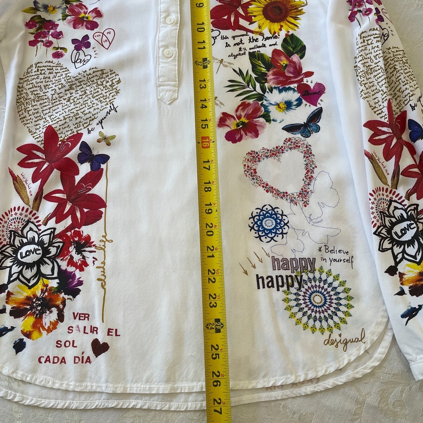 DESIGUAL New White Colorful Floral Top, Size Small15