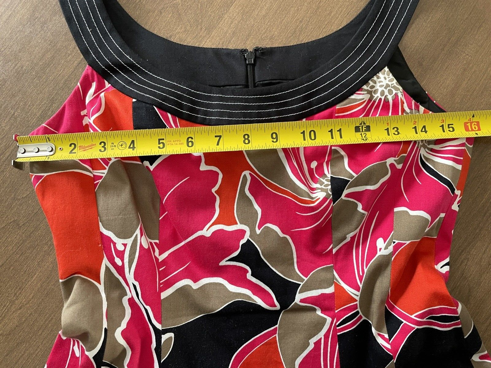 NINE WEST Red, Black Bold Floral Fit Flare Cotton Sleeveless Dress, Size 45
