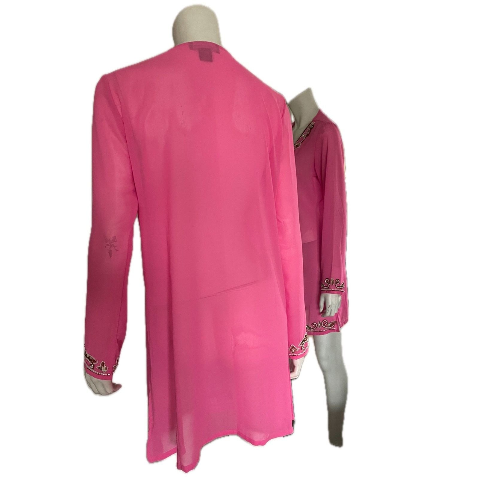 MIX NOUVEAU Pink Beaded Sheer Cover-Up, Size Small5