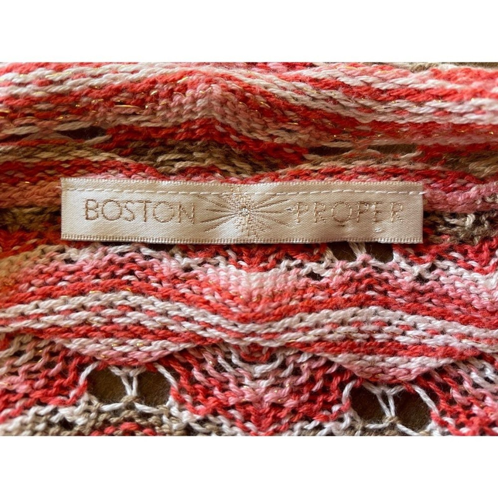 BOSTON PROPER Crochet Cardigan Coral Brown Design3