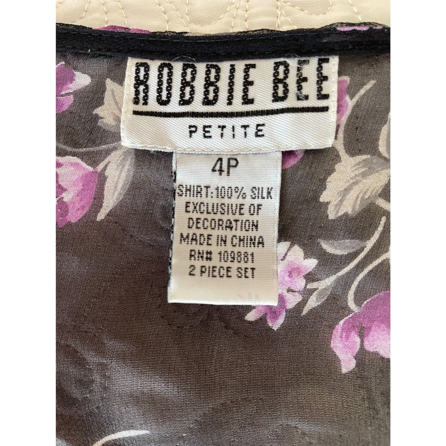 ROBBIE BEE NWOT Black & Purple Floral 100% Silk Slip Dress w/Sequin Top, Size 4P5