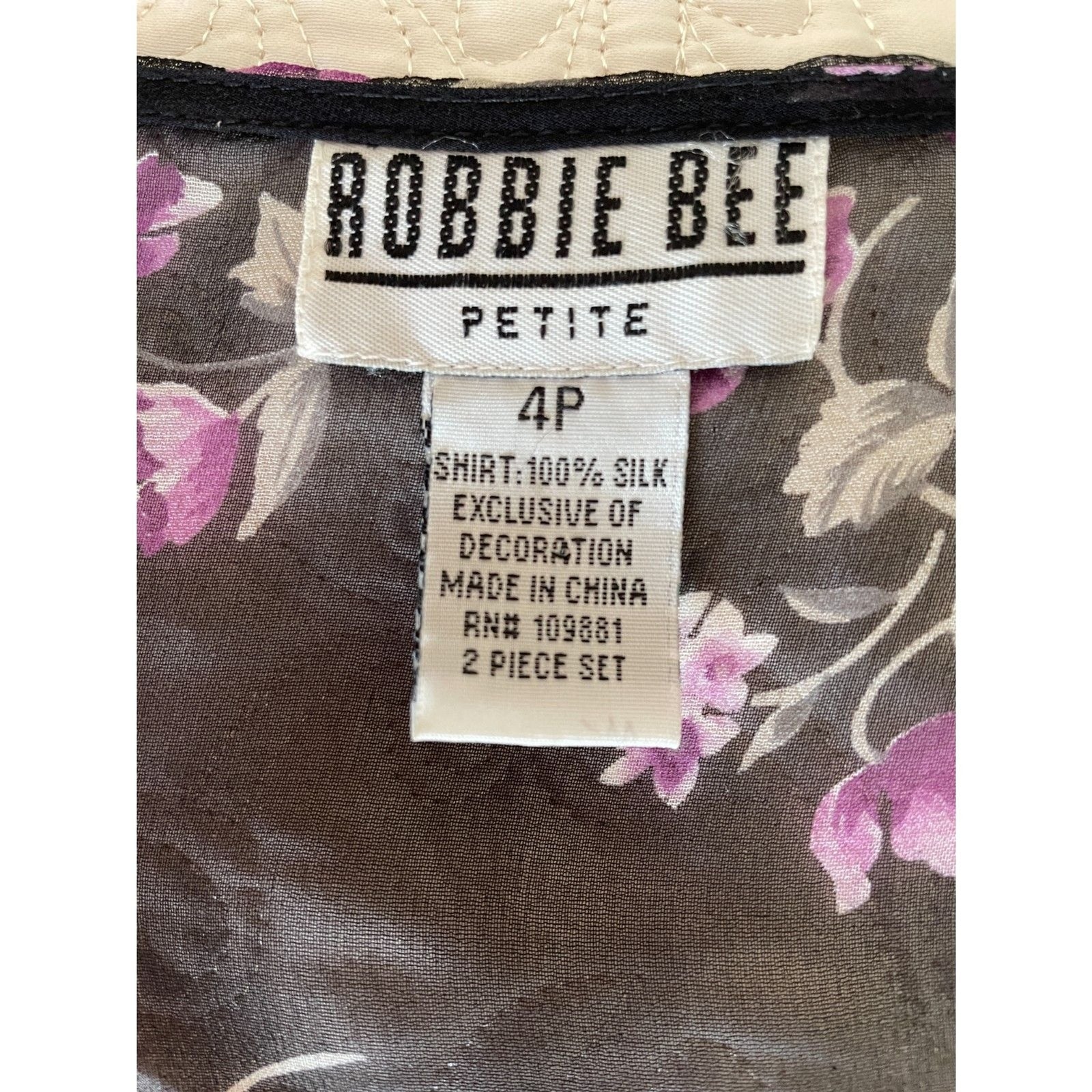 ROBBIE BEE NWOT Black & Purple Floral 100% Silk Slip Dress w/Sequin Top, Size 4P5