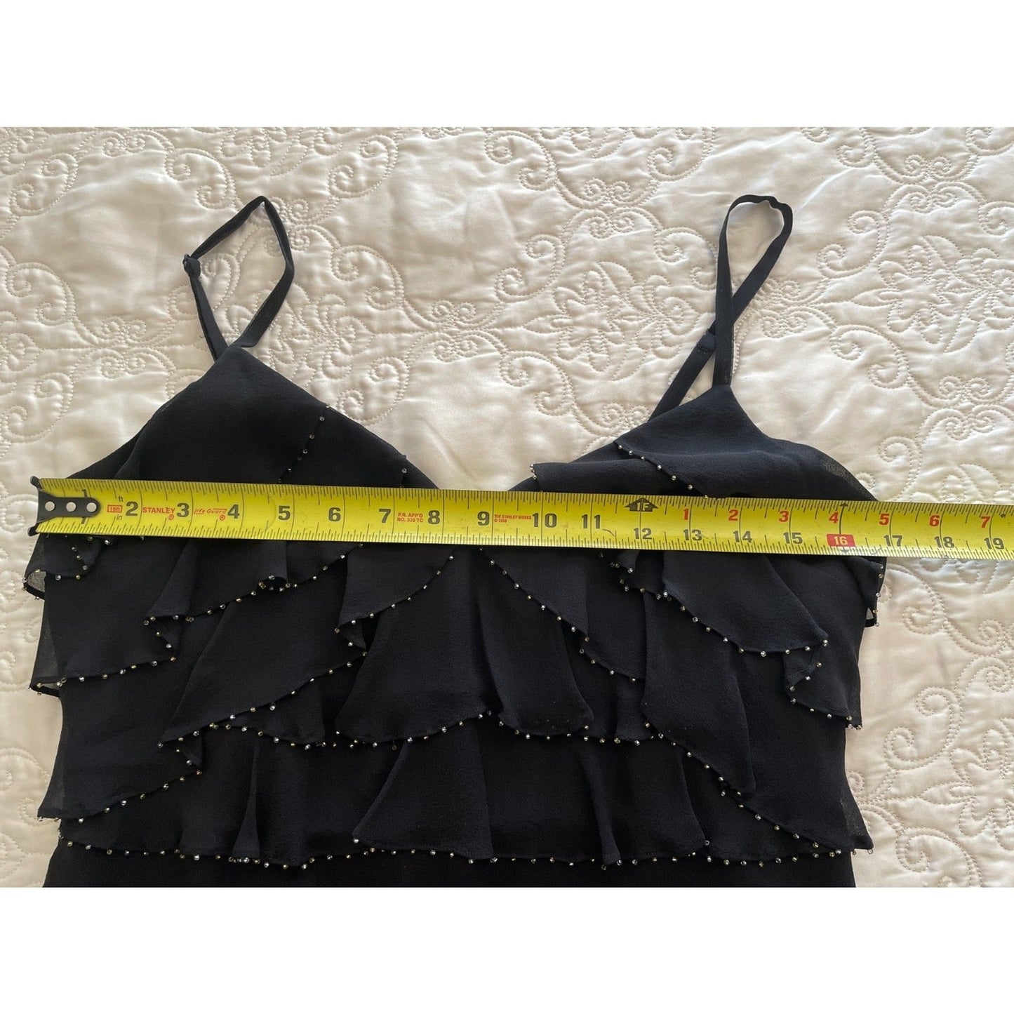 INC INTERNATIONAL CONCEPTS New 100% Silk Black Beaded Ruffle Camisole Tank, Sz 411
