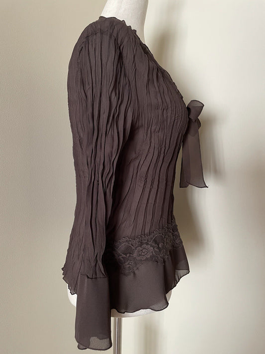 ALLISON TAYLOR Sheer Pleated Lace Blouse, Size Medium1