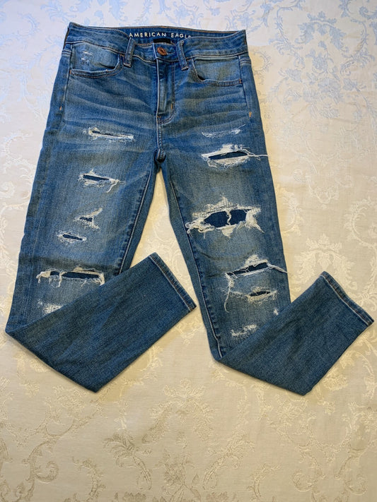 AMERICAN EAGLE Rip Hi-Rise Stretch Blue Jegging, Size 20