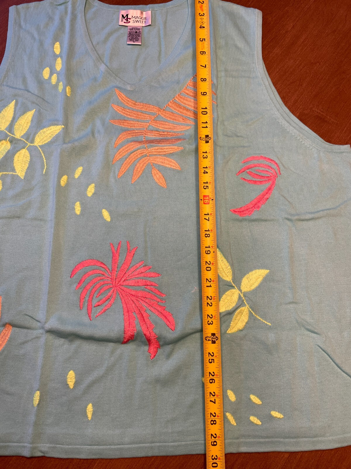 MAGGIE SWEET New 100% Cotton Embroidered Green Palm Trees Knit Tank, Size 4X7