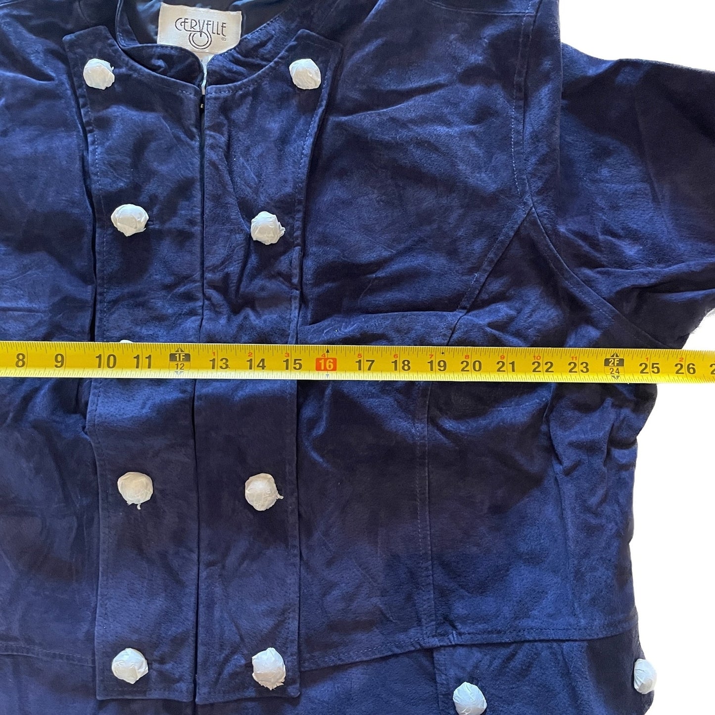 CERVELLE New Cobalt Blue Suede Peplum Jacket with Brass Buttons, Size 3X4