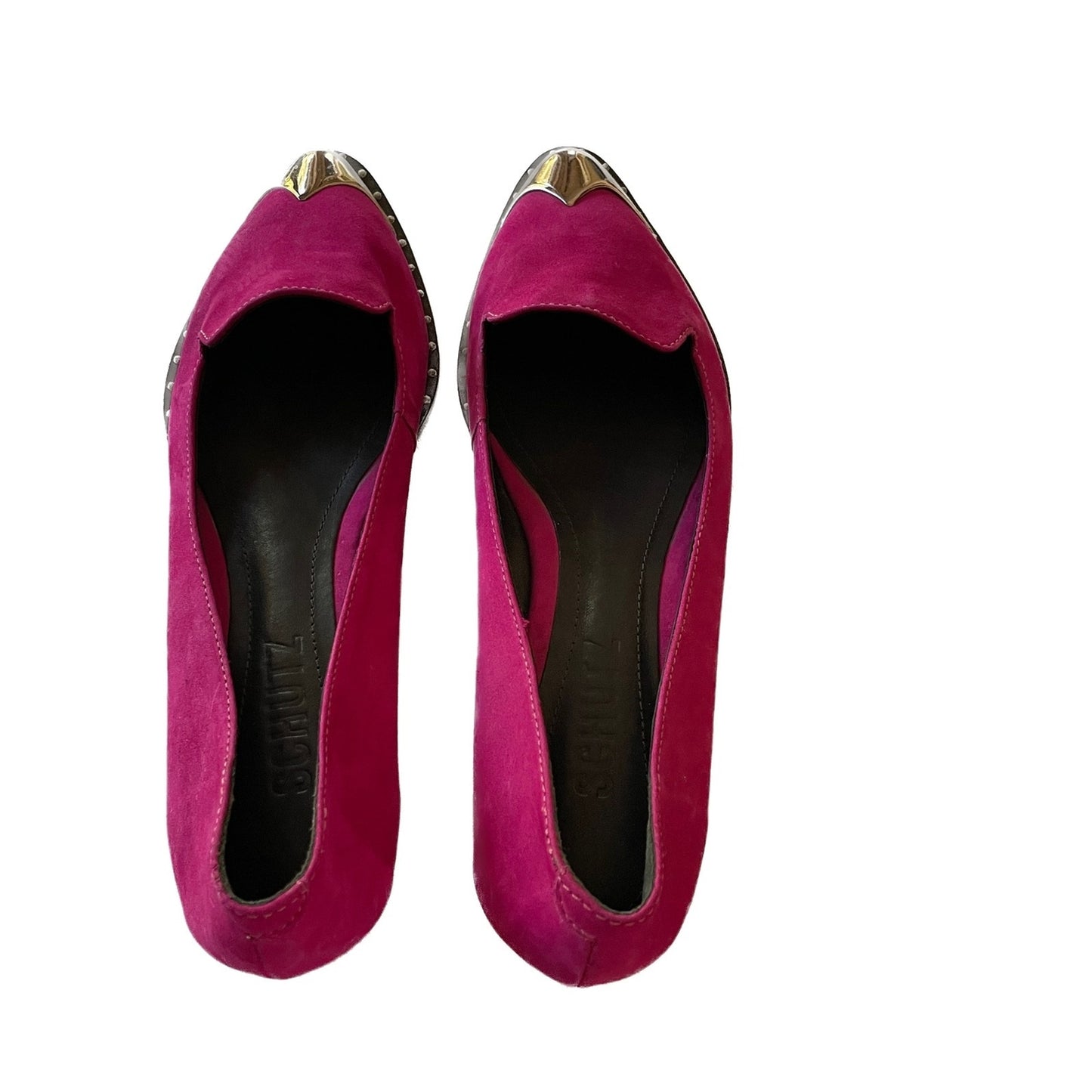 SCHUTZ New Fuchsia Suede Leather Loafers with Silver Pointed Toe, Size 62