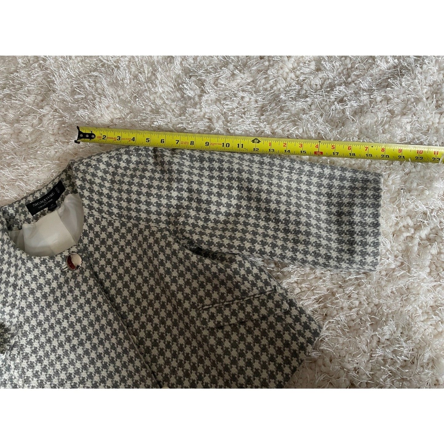 LARRY LEVINE Signature NWOT Soft Gray & Winter White Houndstooth Suit, Size 2P8