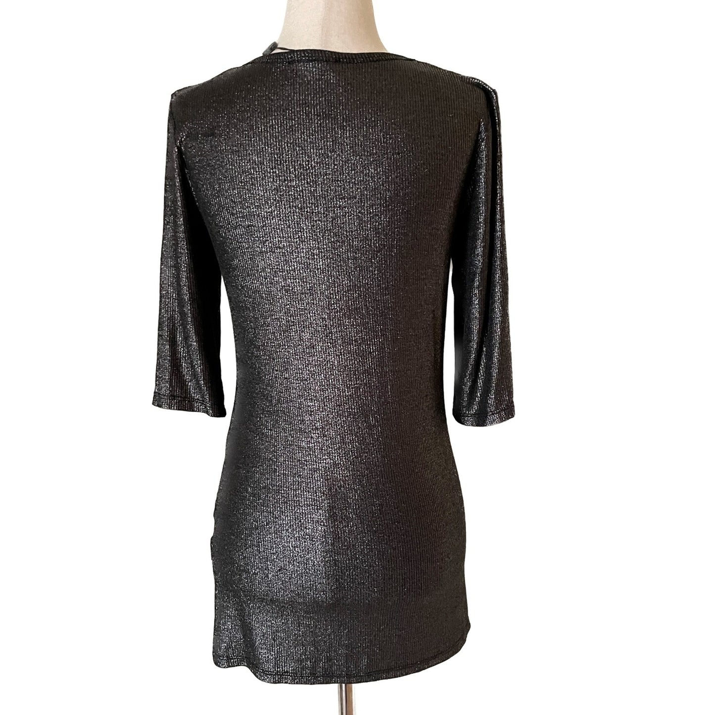 LOLA & SOPHIE New Gunmetal Metallic Pullover Sweater, 3/4 Sleeves, Size S2