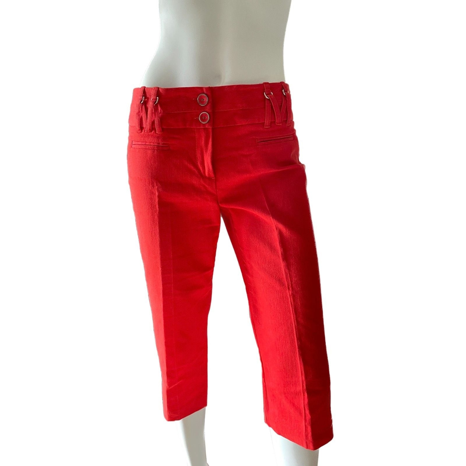 LARRY LEVINE Red Cropped Capri Chino Cotton Pants, Size 4 Petite0