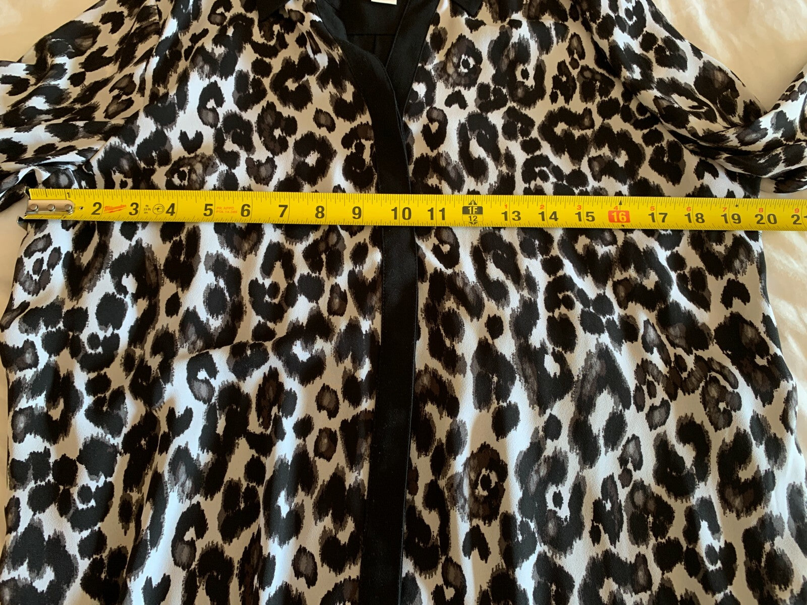 CHICO'S Black and White Animal Print Pleated Blouse, Size 16
