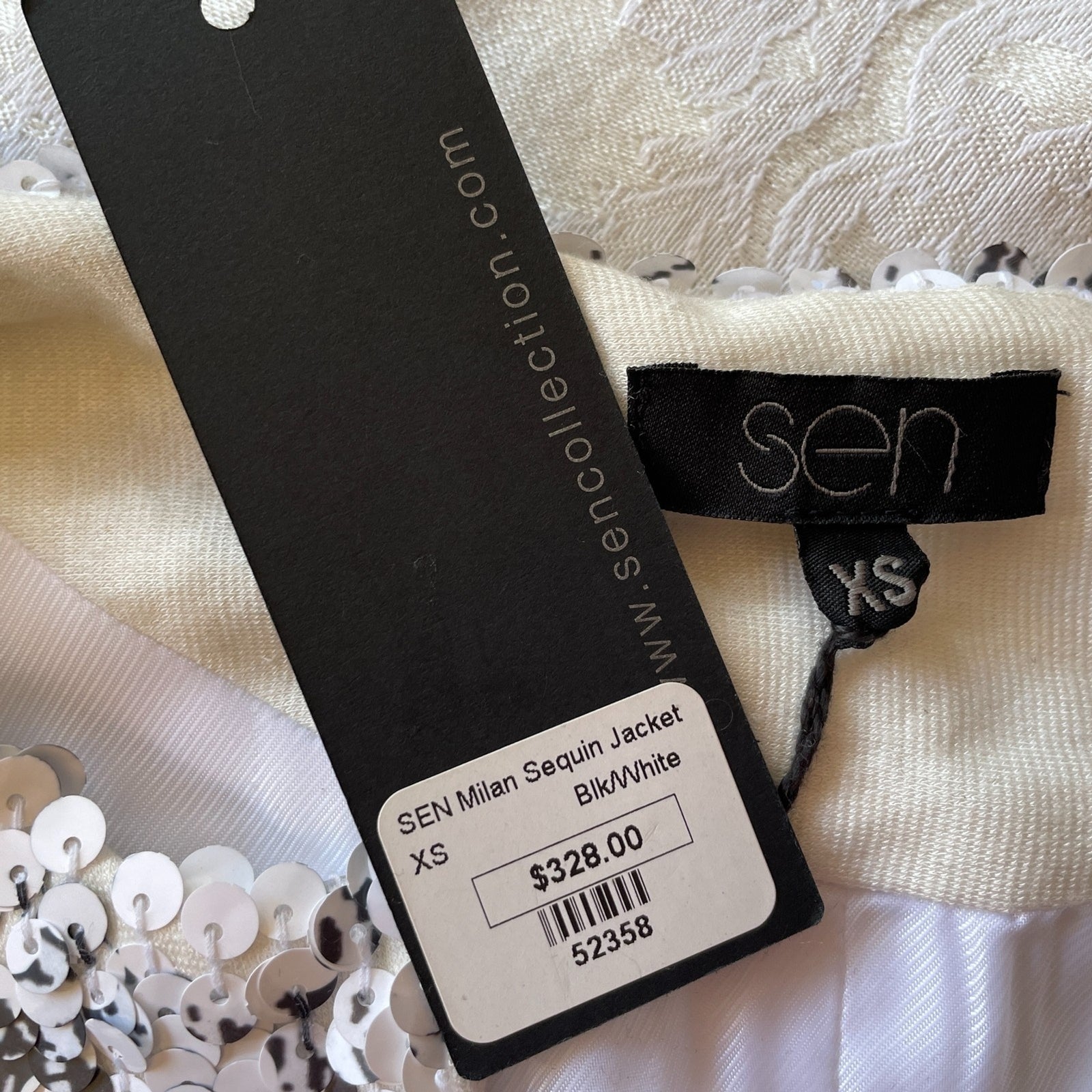 SEN New White & Black Sequin Short Jacket from Milan, Italy, Size XS5