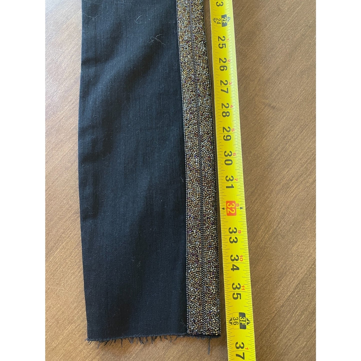 MOTHER New Black Guilty Flash Jeans with Tuxedo Sequin Beaded Stripe, Size 2410