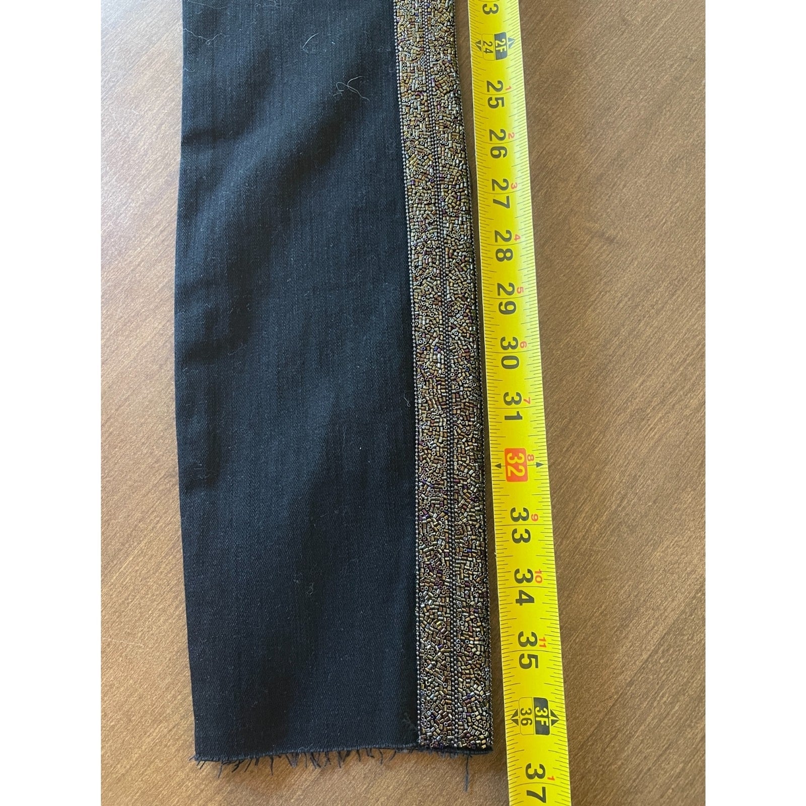 MOTHER New Black Guilty Flash Jeans with Tuxedo Sequin Beaded Stripe, Size 2410