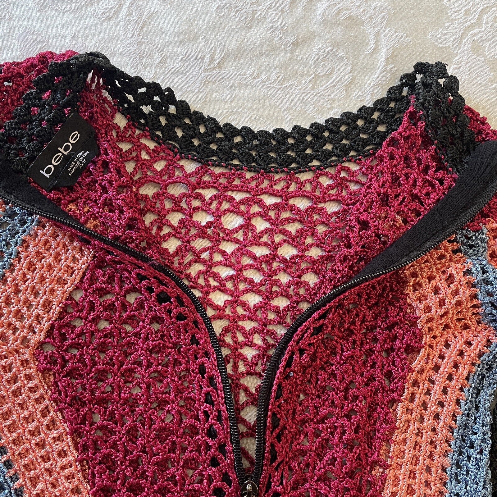 BEBE Colorful Crochet Knit Long Sleeve Mini Dress, Size XS5