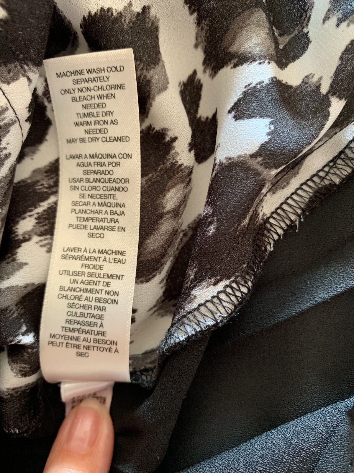 CHICO'S Black and White Animal Print Pleated Blouse, Size 14