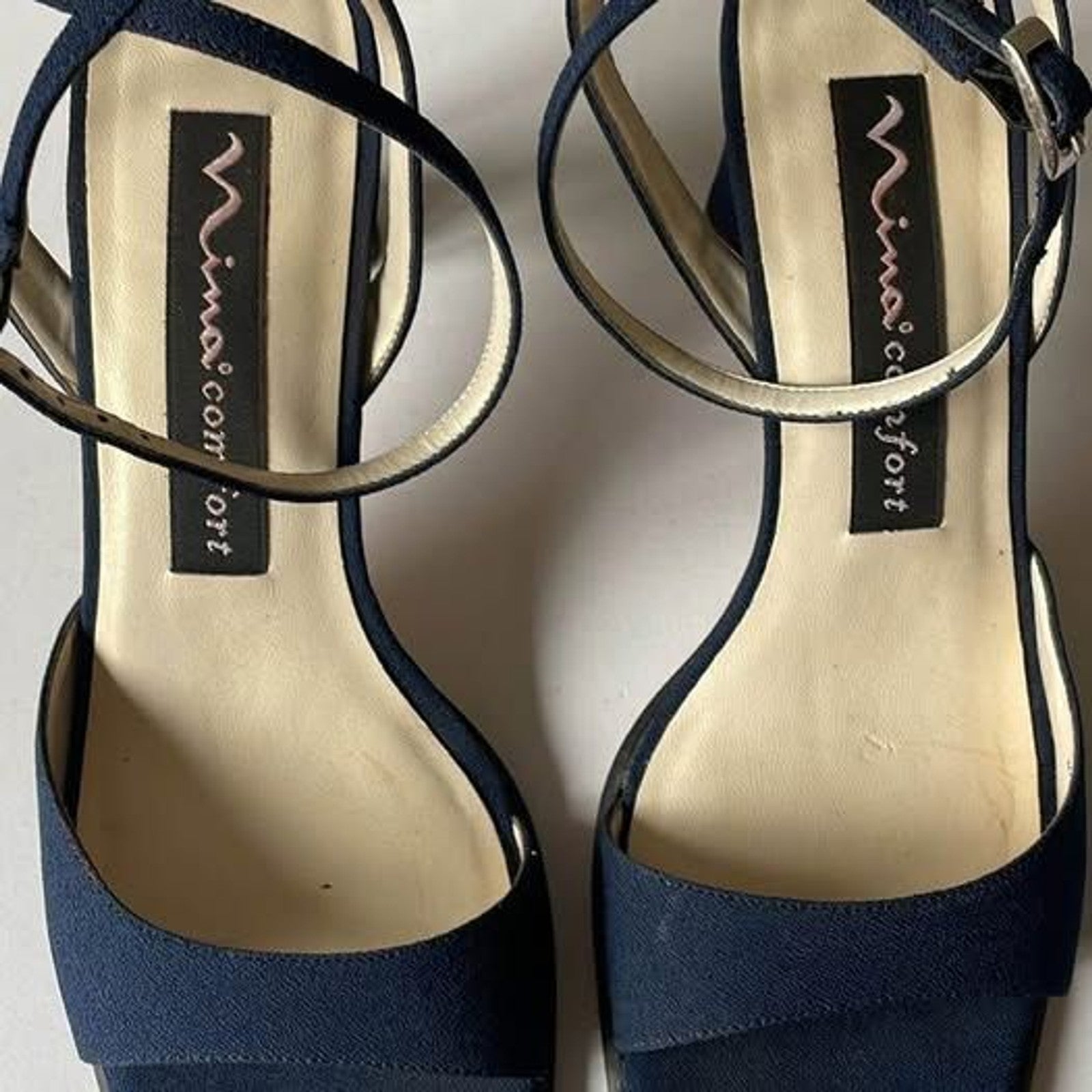 Nina Comfort Navy Blue 3.5 inch leather sandals1