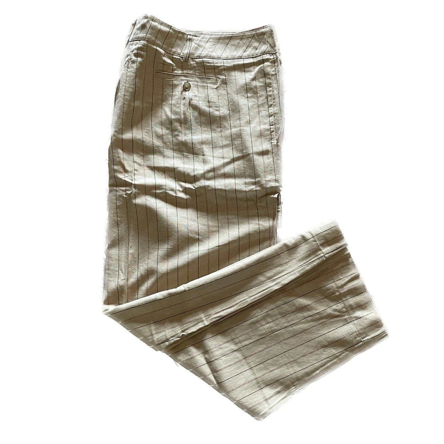 JESSICA LONDON New Beige Linen Chino Pants with Burgundy Pinstripes, Size 34W2