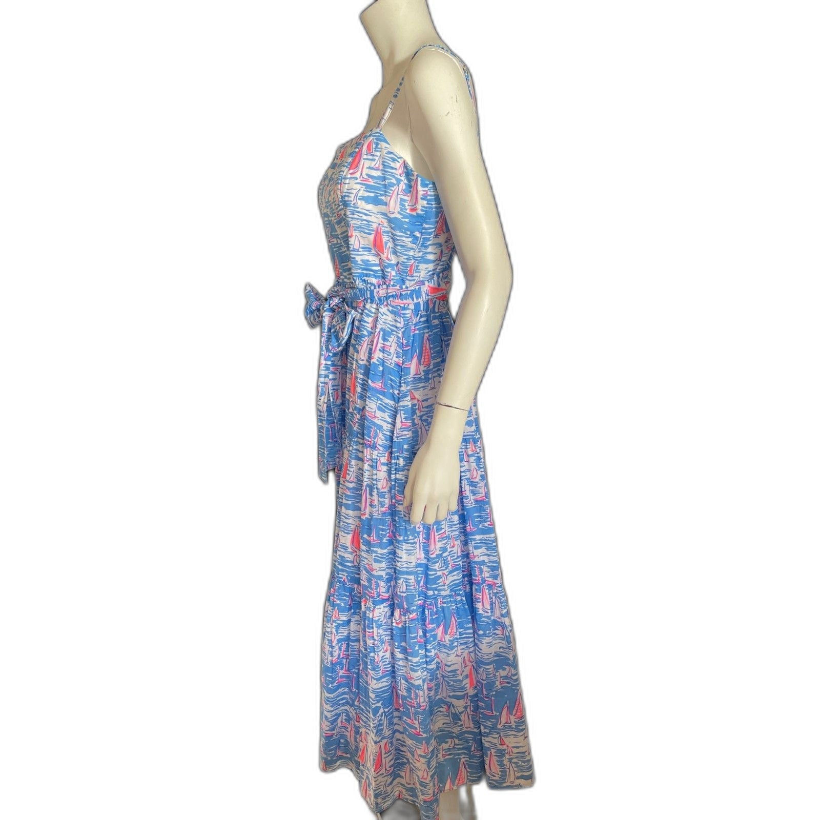 LILLY PULITZER ANALEESE Cotton Midi Dress, Zanzibar Blue Boatylicious, Size 102