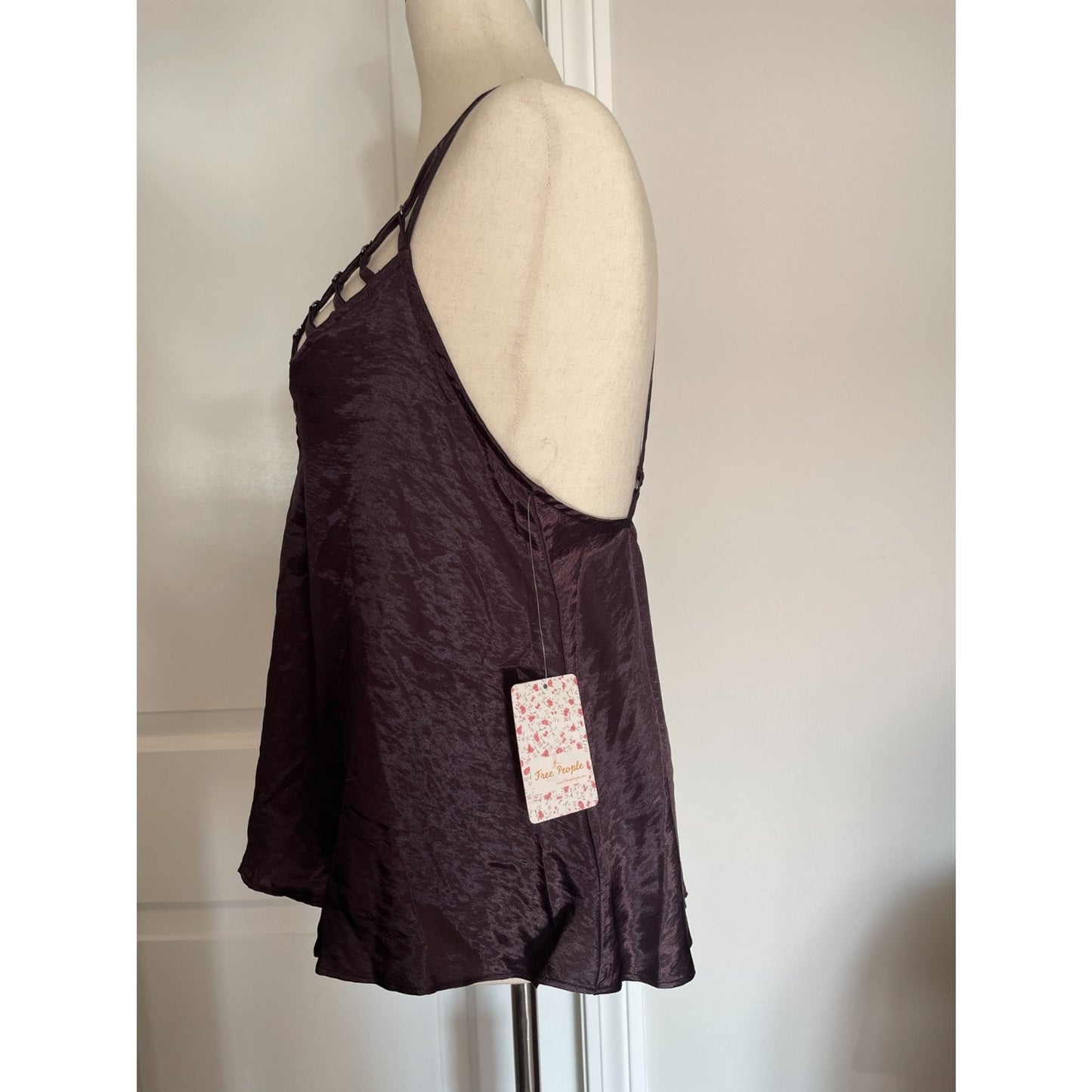 FREE PEOPLE Silky Strappy Plum Purple Tank Top, Size XS3
