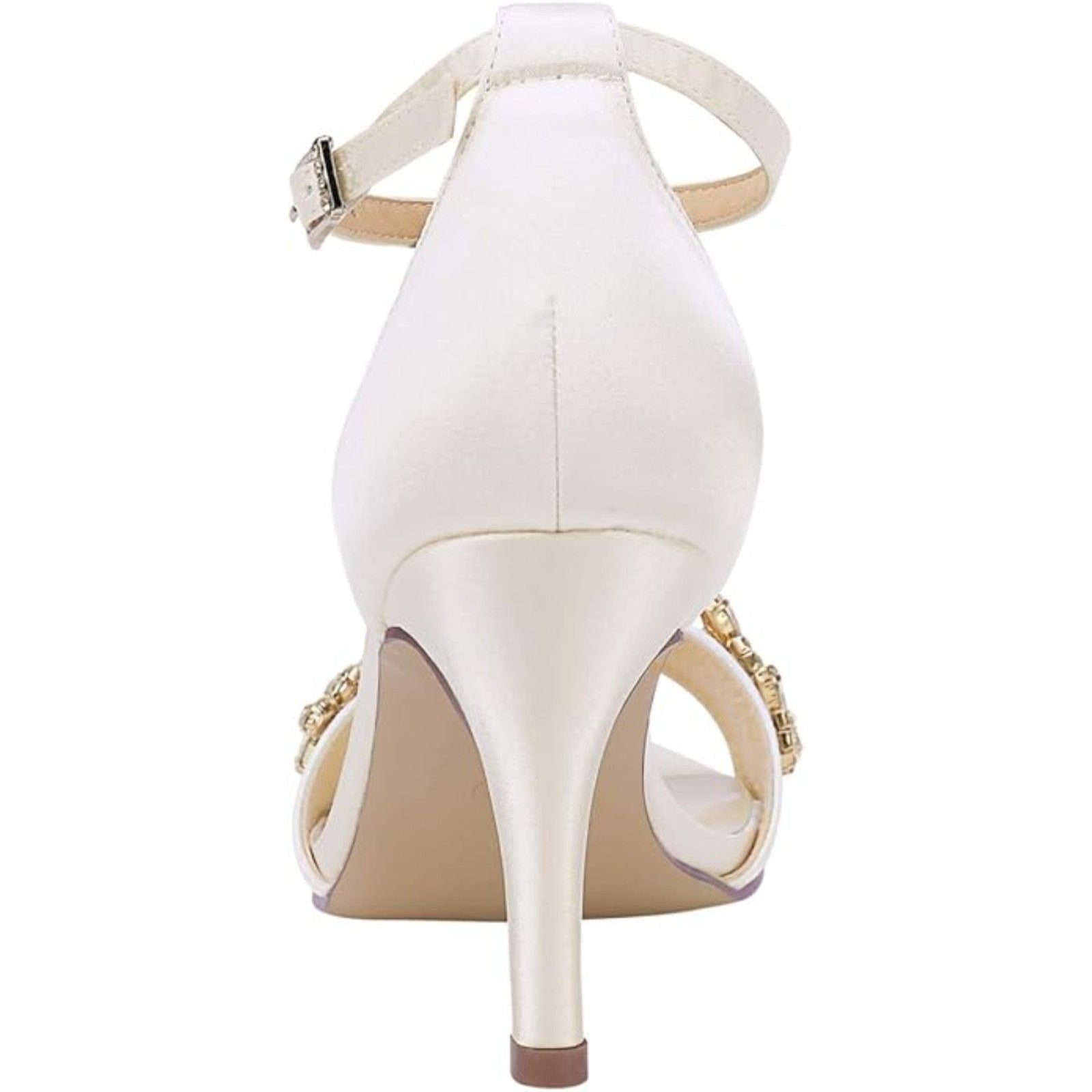 ELEGANT PARK Ivory Peep Toe 3 inch heels with crystal embellishments, Size 81