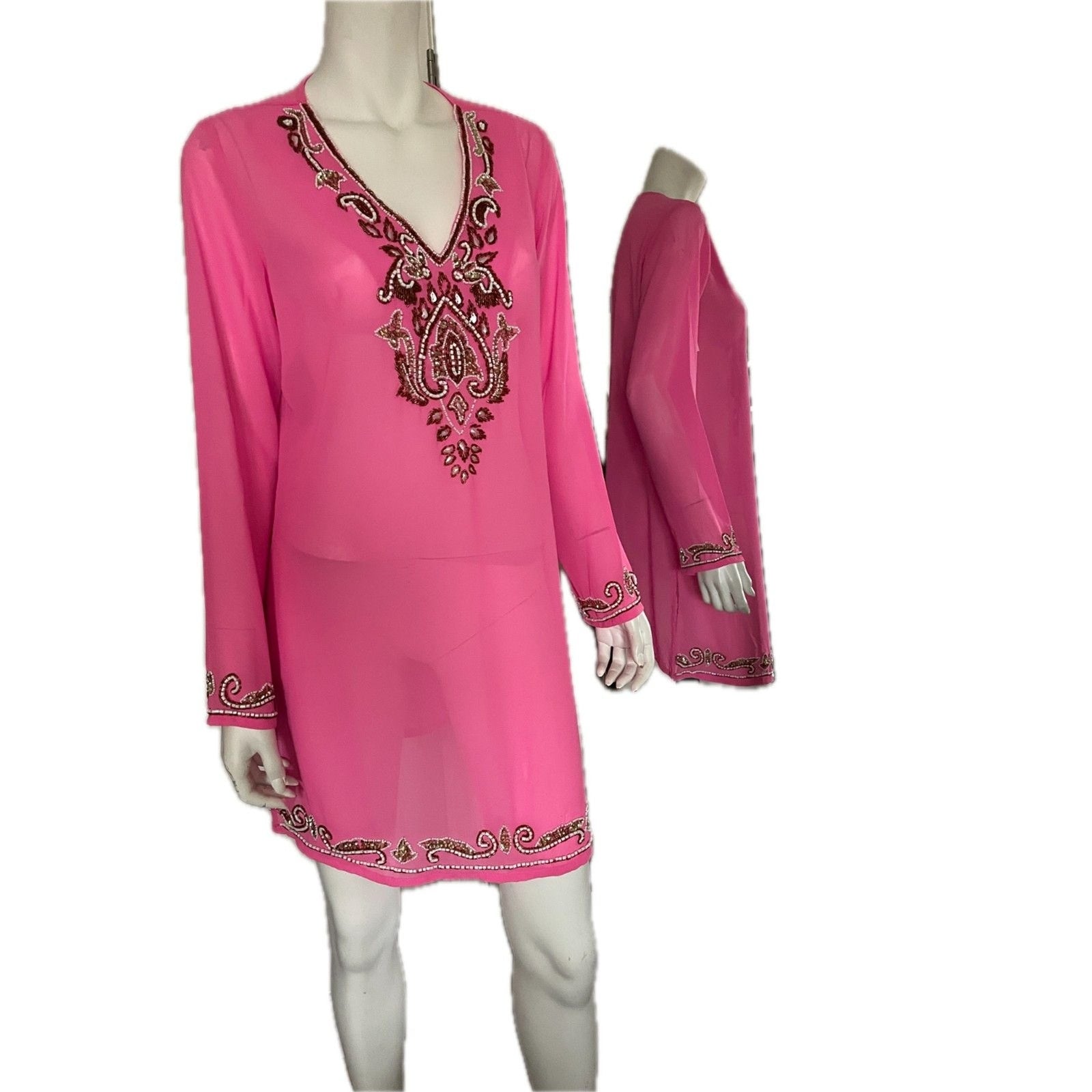 MIX NOUVEAU Pink Beaded Sheer Cover-Up, Size Small3