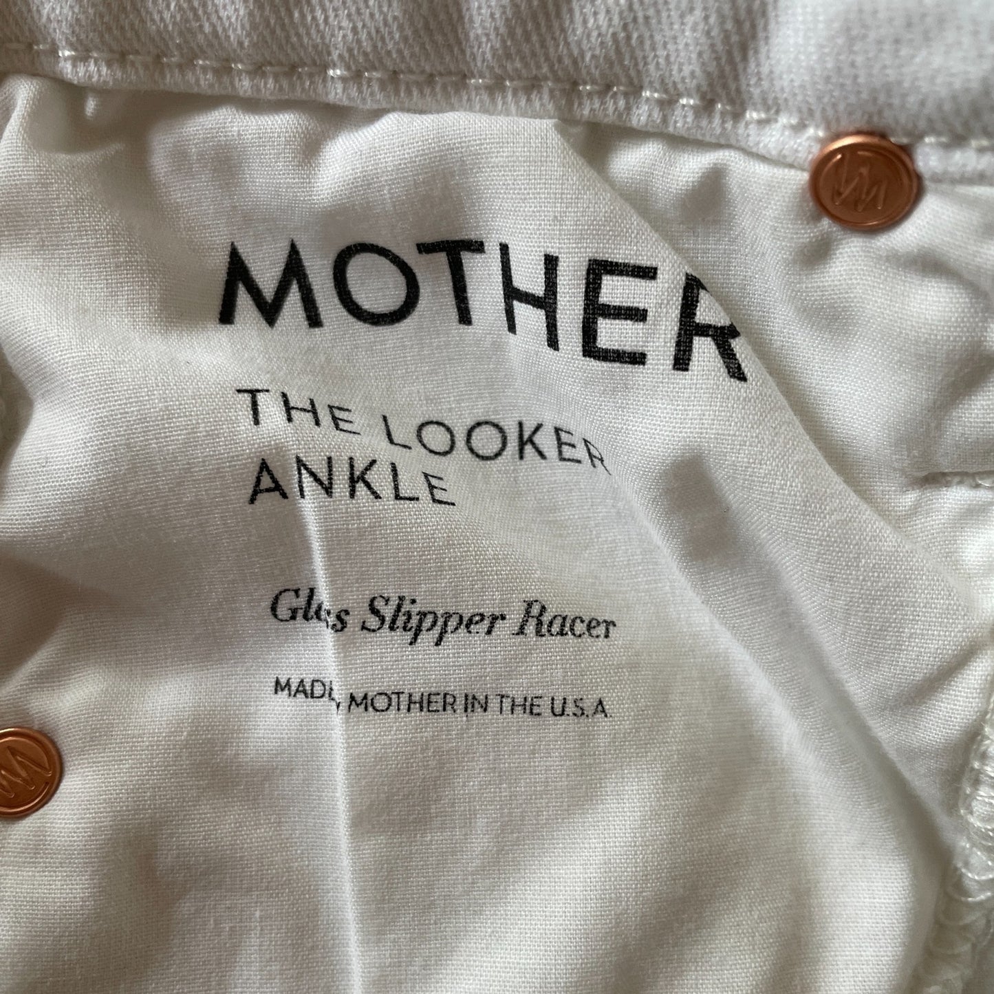 MOTHER New The Looker Ankle Glass Slipper Racer White and Navy Jeans, Size 248