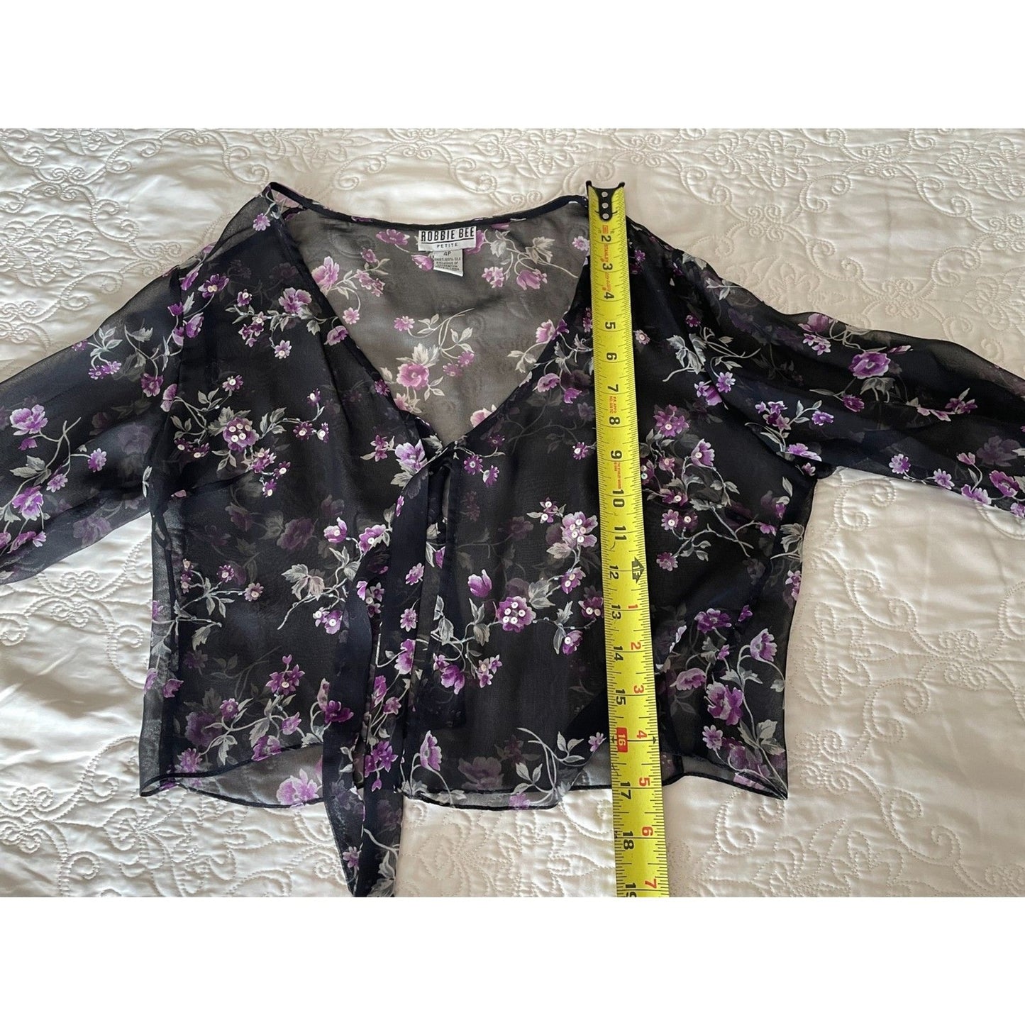 ROBBIE BEE NWOT Black & Purple Floral 100% Silk Slip Dress w/Sequin Top, Size 4P13