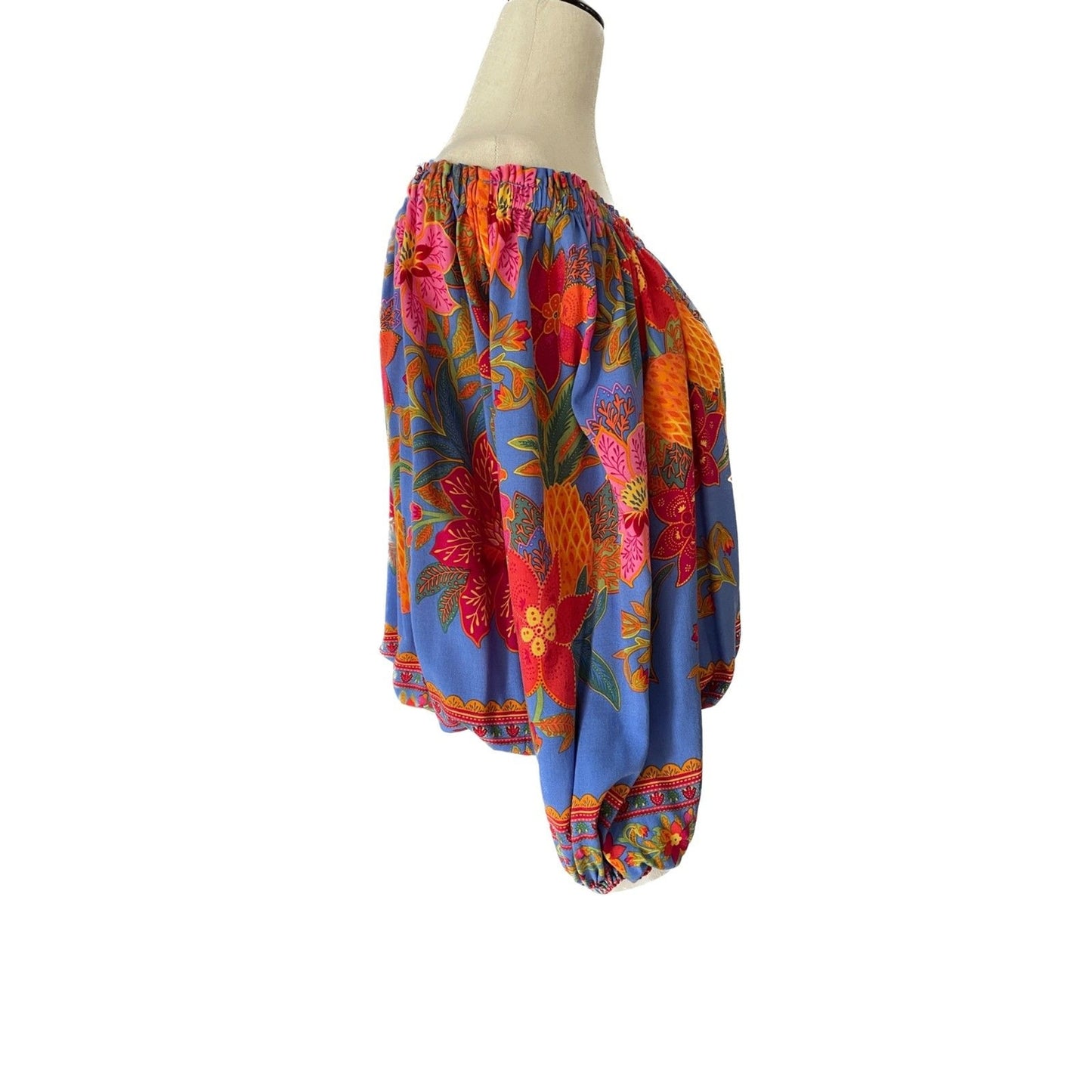 CYNTHIA ROWLEY Multi-Color Floral Off-Shoulder Long Balloon Sleeve Top, Size S 3