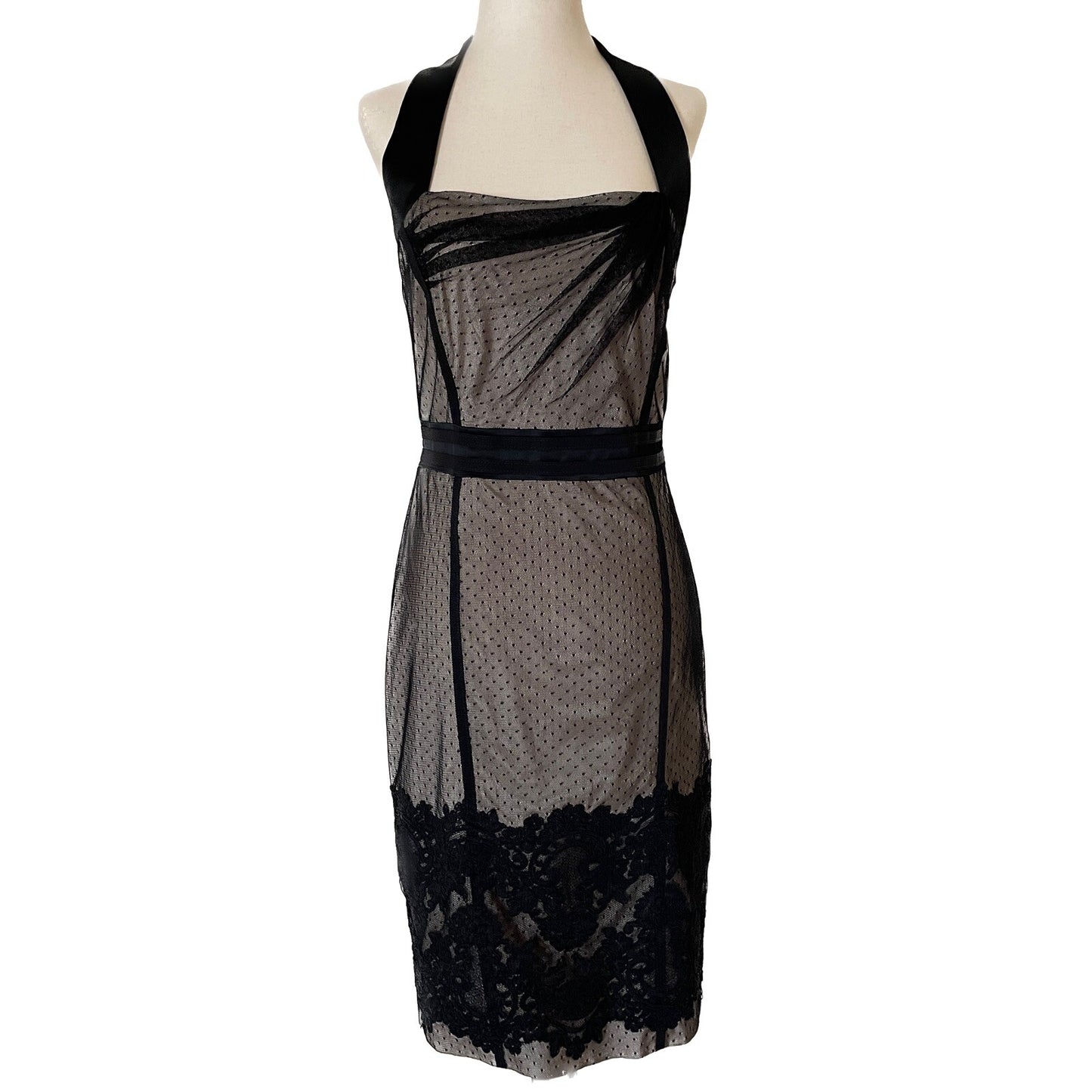 KAREN MILLEN New Black Lace Corset Halter Dress, Size 80