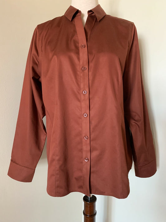CHICO'S 100% Cotton Brick Color Long Sleeve, Size 10