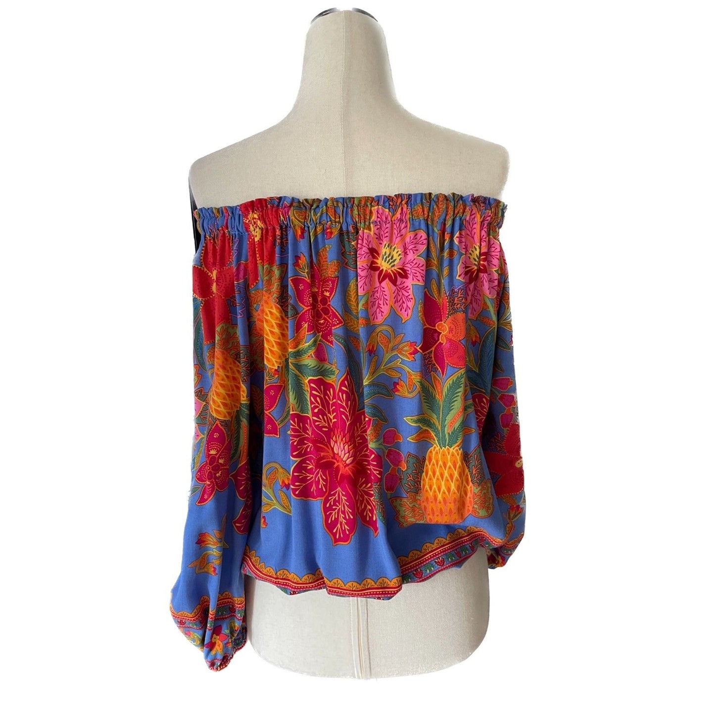 CYNTHIA ROWLEY Multi-Color Floral Off-Shoulder Long Balloon Sleeve Top, Size S 4
