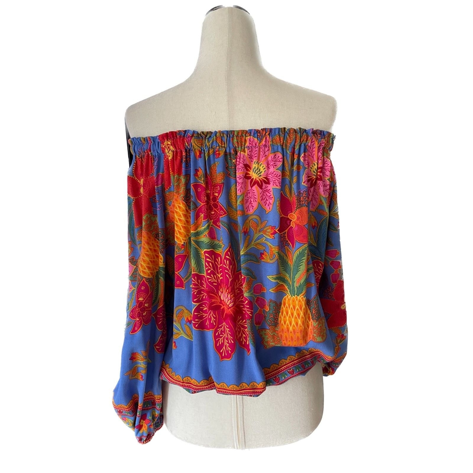 CYNTHIA ROWLEY Multi-Color Floral Off-Shoulder Long Balloon Sleeve Top, Size S 4