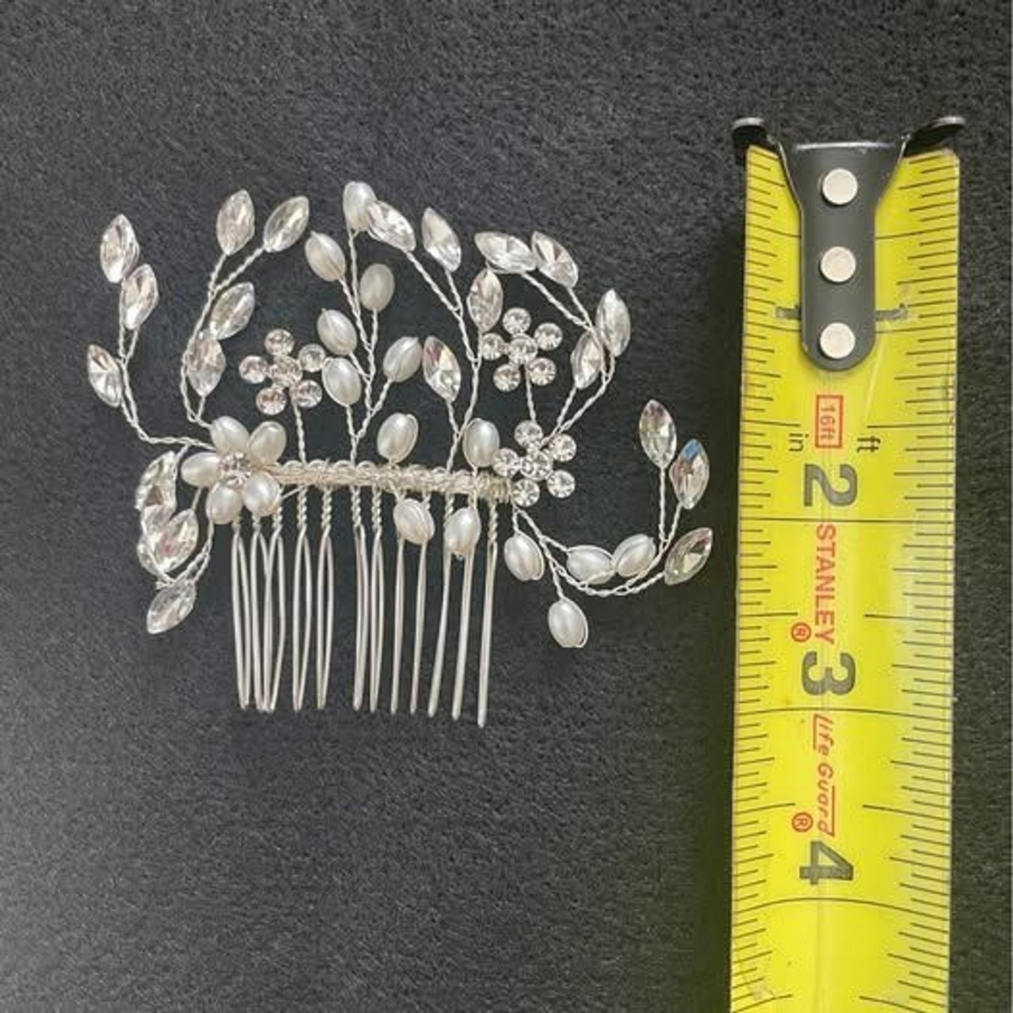 Beautiful Silver, Pearl, and Rhinestone Wedding hair comb2