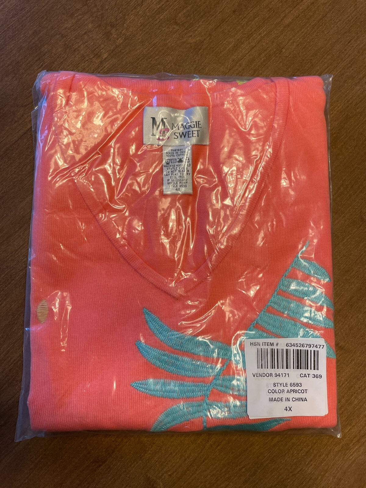 MAGGIE SWEET New 100% Cotton Embroidered Coral Palm Trees Knit Tank, Size 4X6