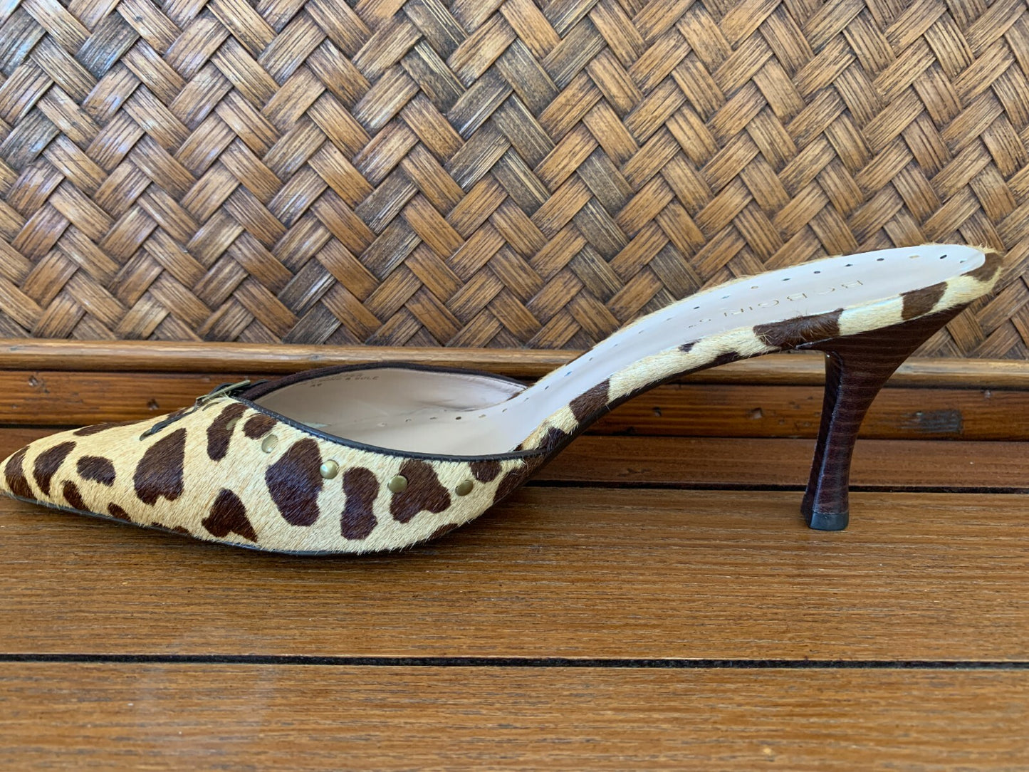 BCBGirls Mink-like Suede Leopard Mules, Size 9.52