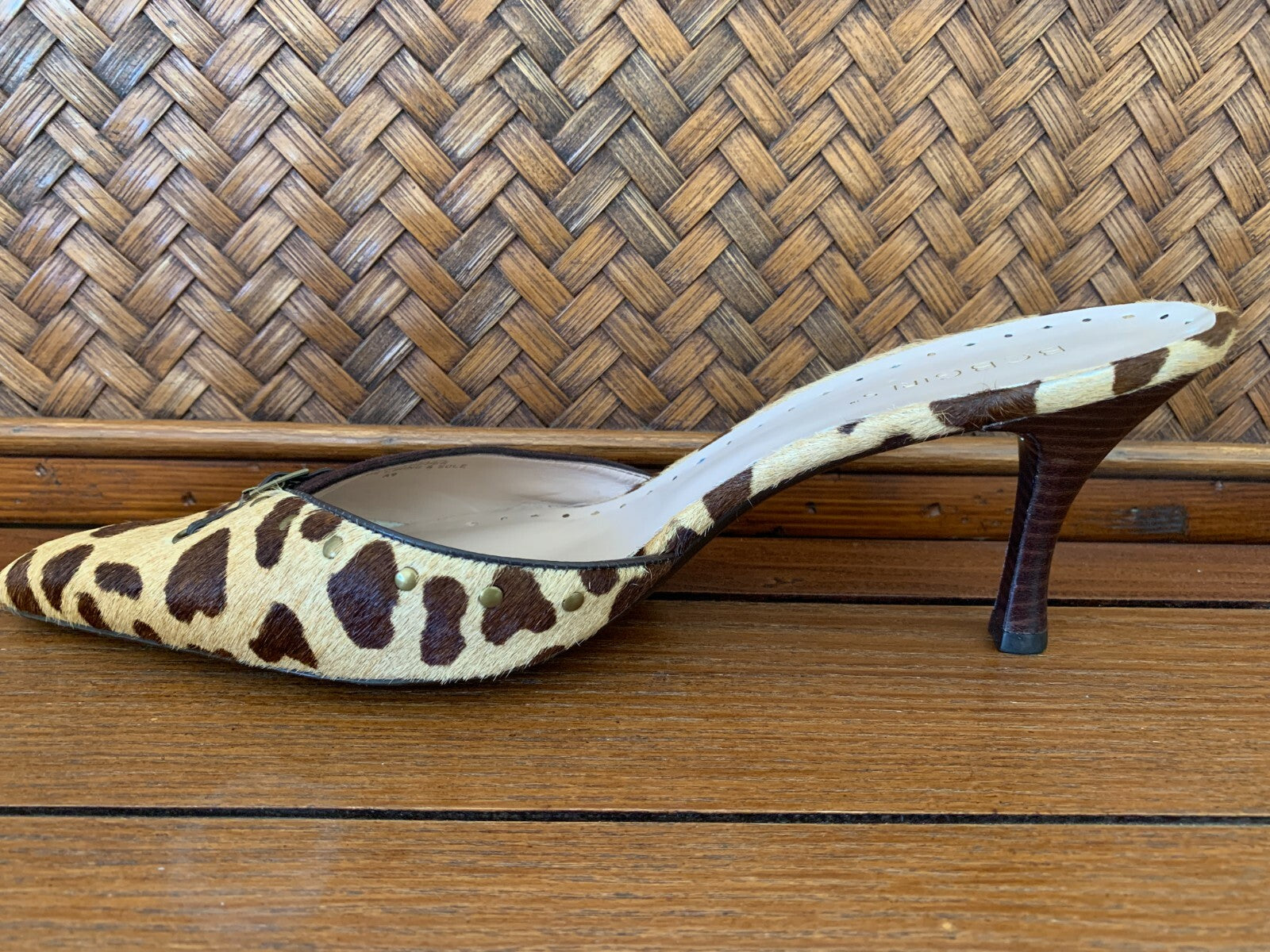 BCBGirls Mink-like Suede Leopard Mules, Size 9.52