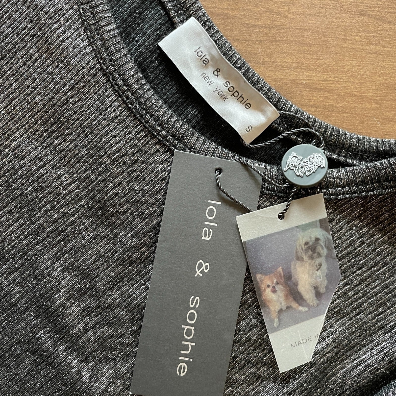 LOLA & SOPHIE New Gunmetal Metallic Pullover Sweater, 3/4 Sleeves, Size S3