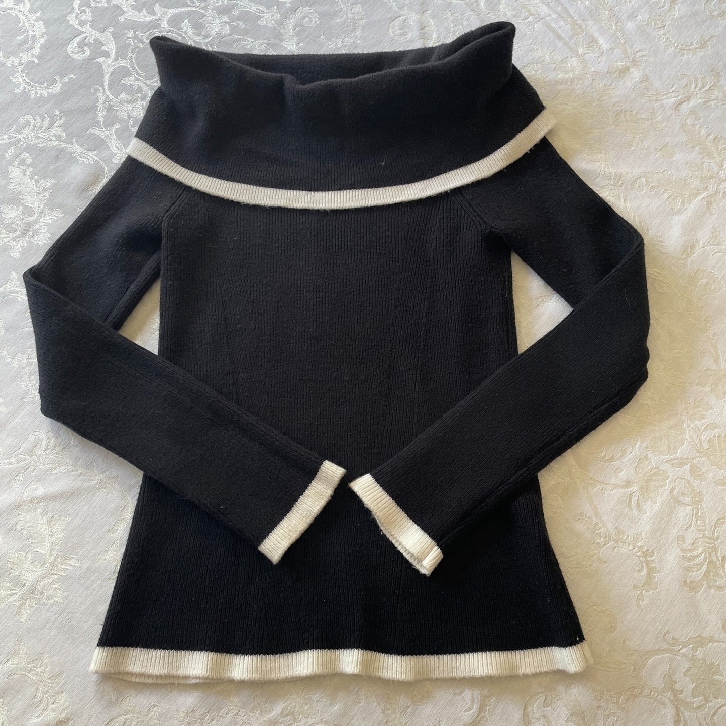 CYRUS New Off the Shoulder Black with White Trim Sweater, Size XS3