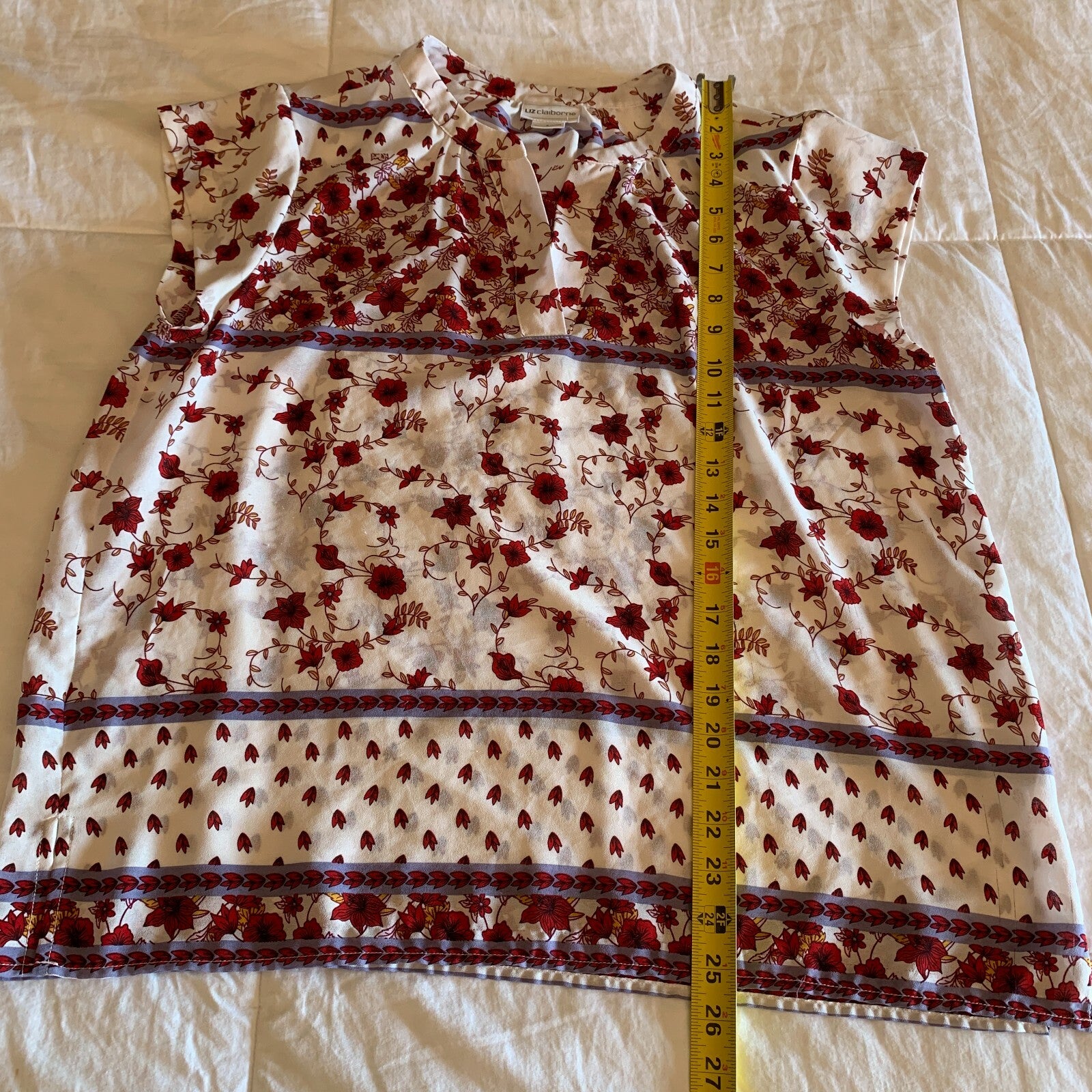 LIZ CLAIRBORN Rust and Cream Floral Sleeveless Blouse, Size Large6
