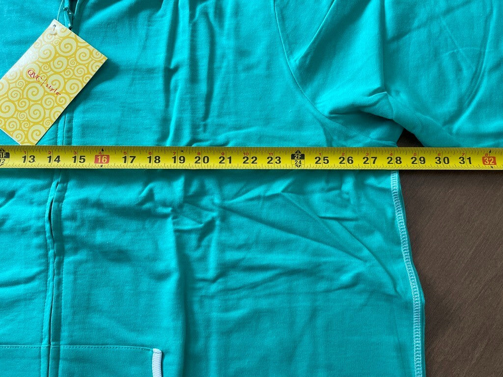 DENIM & CO New Jade Green % Cotton Hoodie w/White Trim and Pockets, Size 3X9