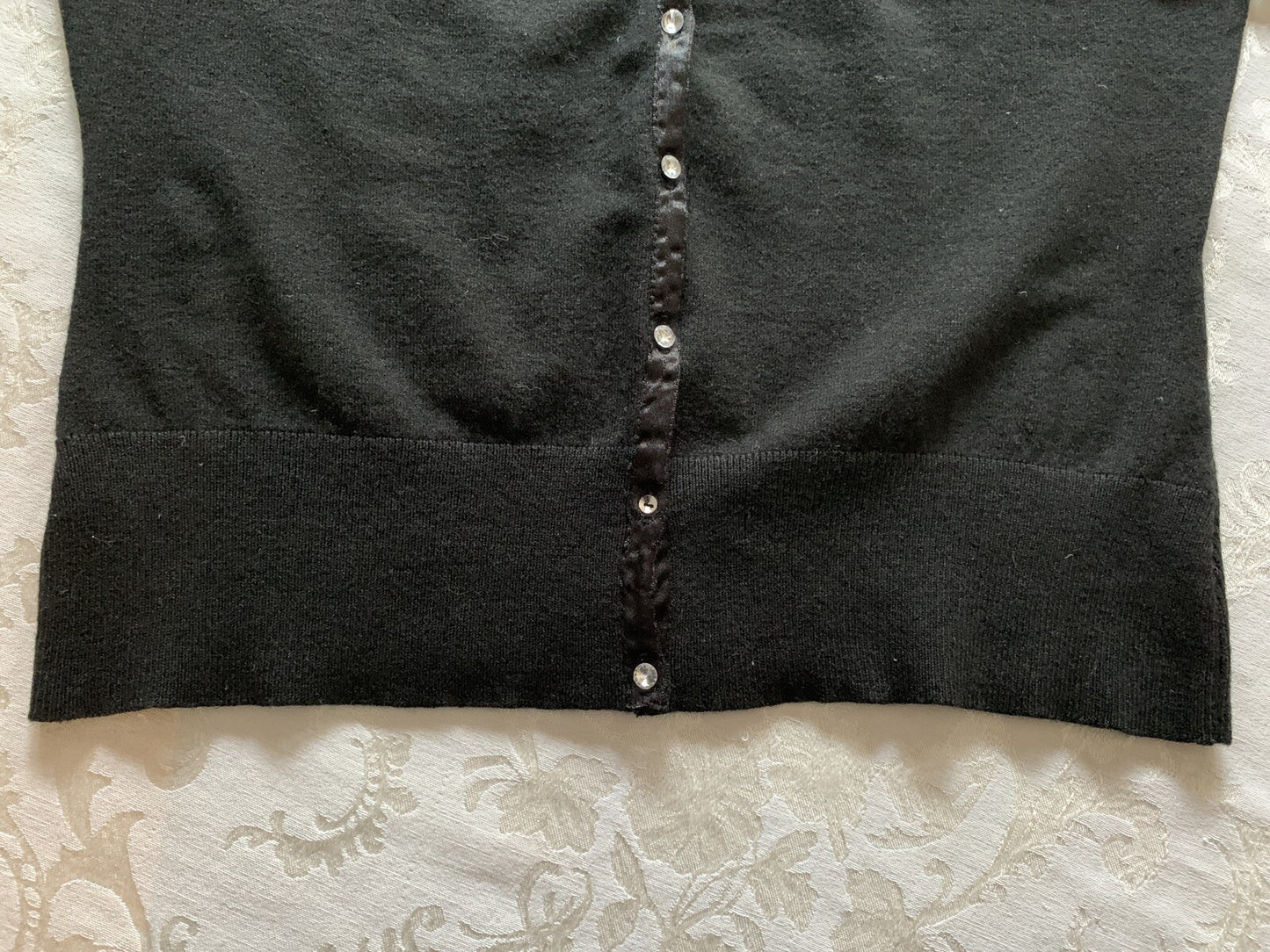 Black Lace Cotton Blend Sweater sequence flowers, Size M/L6