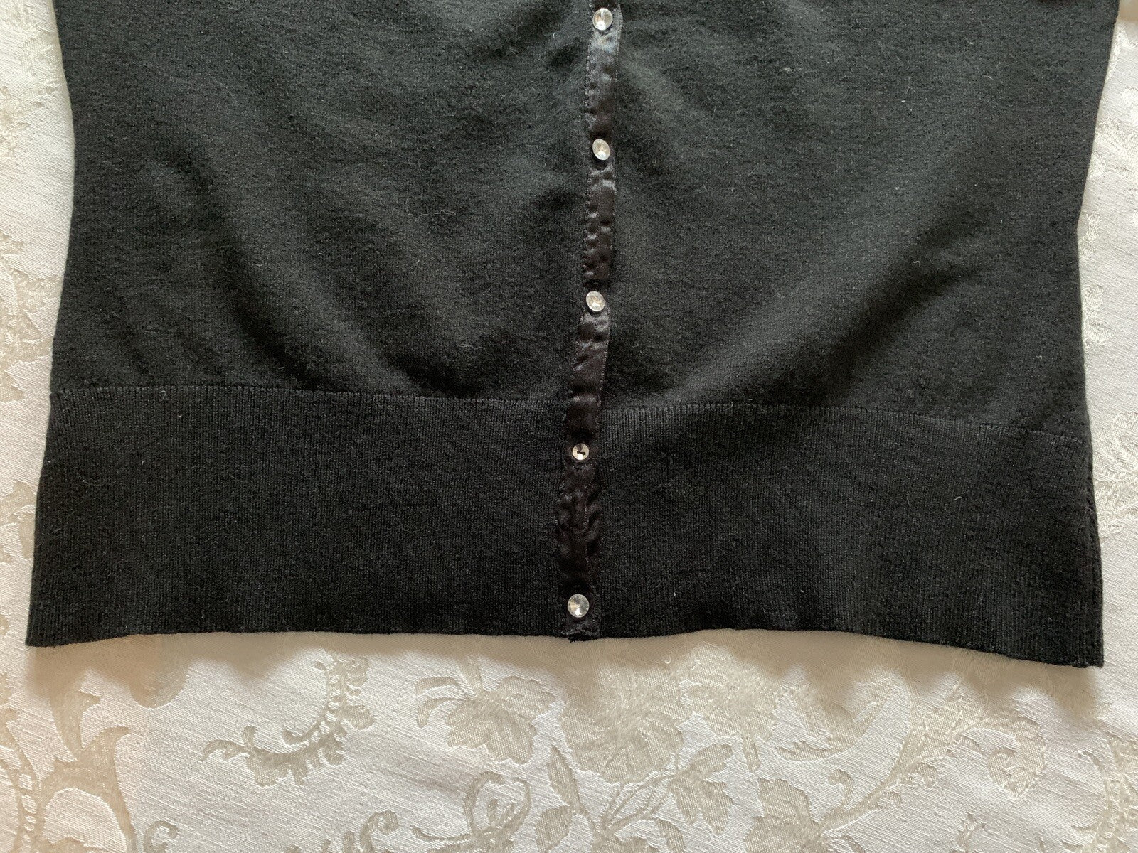 Black Lace Cotton Blend Sweater sequence flowers, Size M/L6