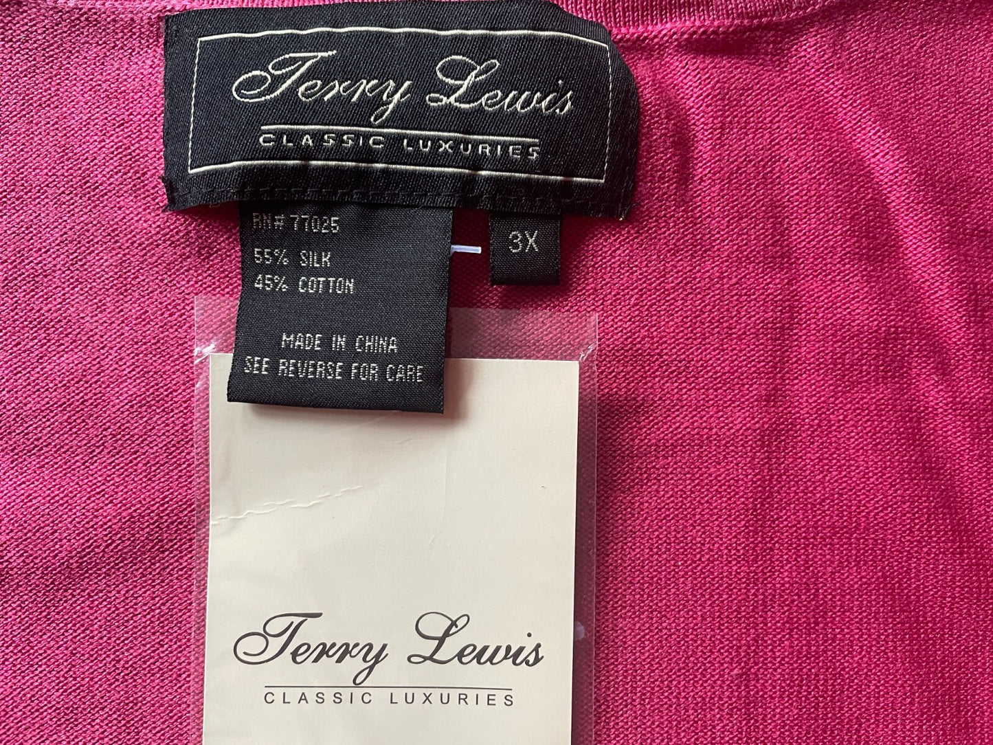 TERRY LEWIS Cascading Open Cardigan 65% Silk 45% Cotton Fuchsia, Size 3X, NEW5