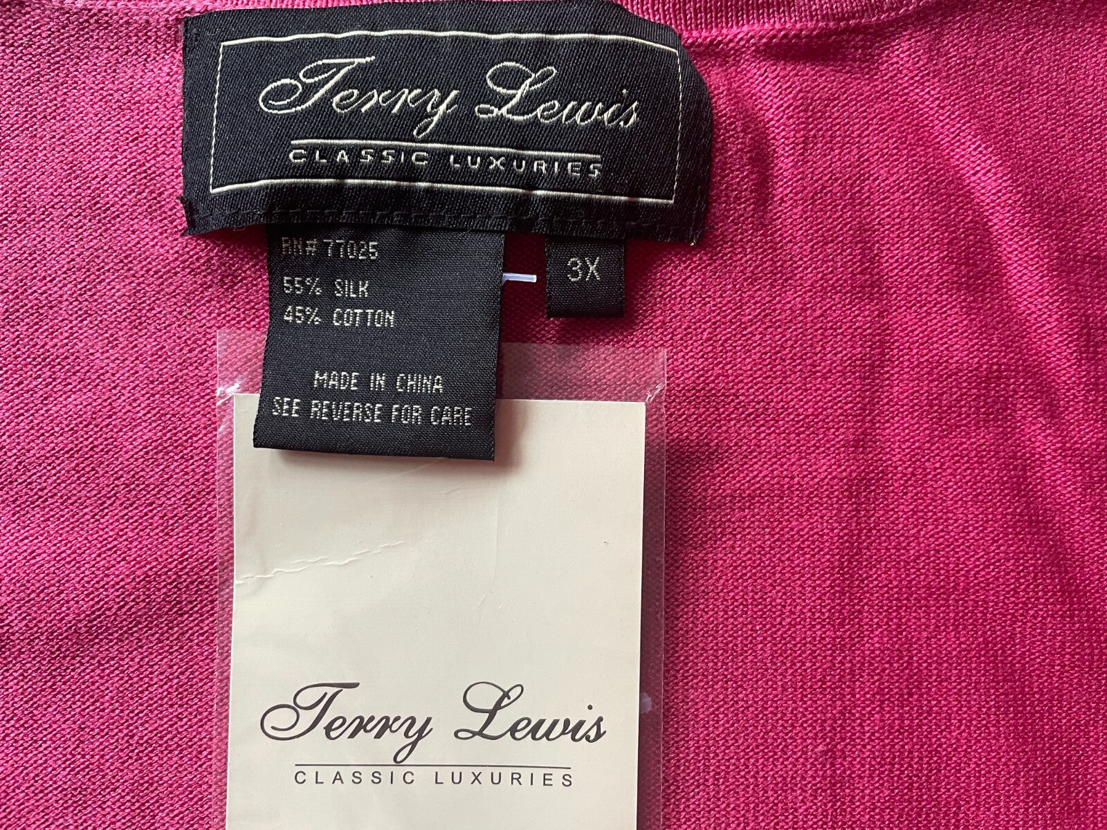TERRY LEWIS Cascading Open Cardigan 65% Silk 45% Cotton Fuchsia, Size 3X, NEW5