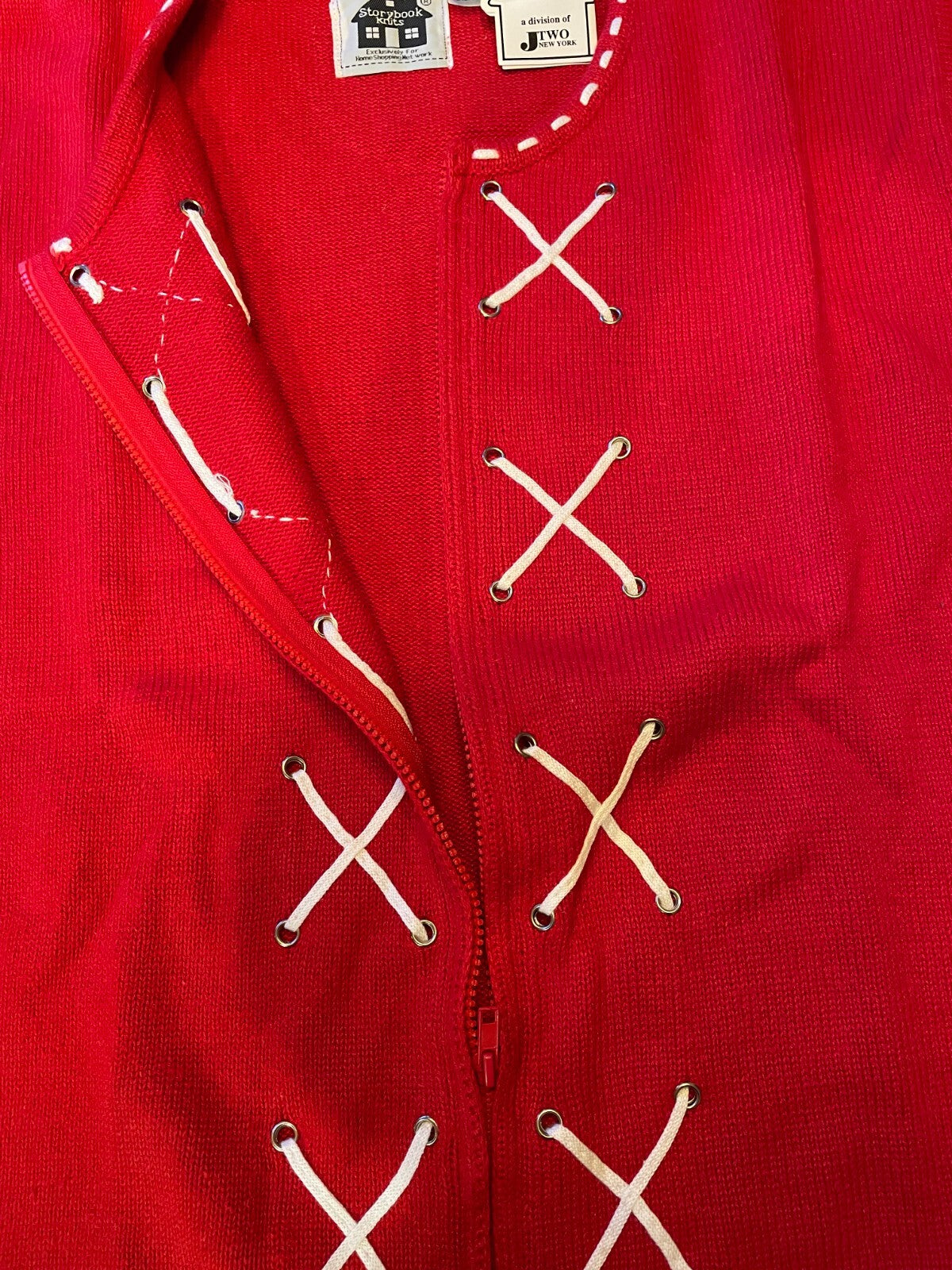 STORYBOOK KNITS NEW Nantucket Shore Red White Cardigan Cotton Sweater, Size 3X3