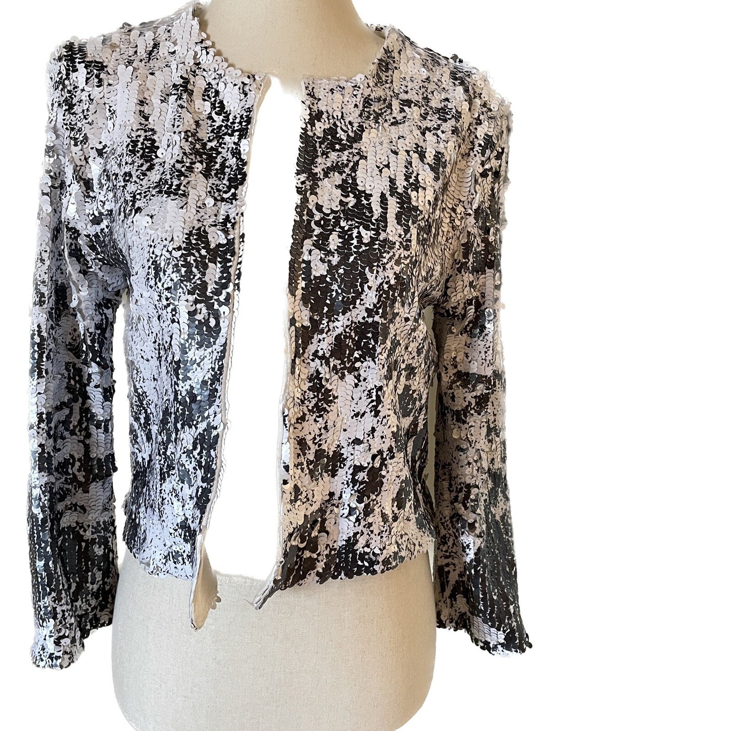 SEN New White & Black Sequin Short Jacket from Milan, Italy, Size XS0