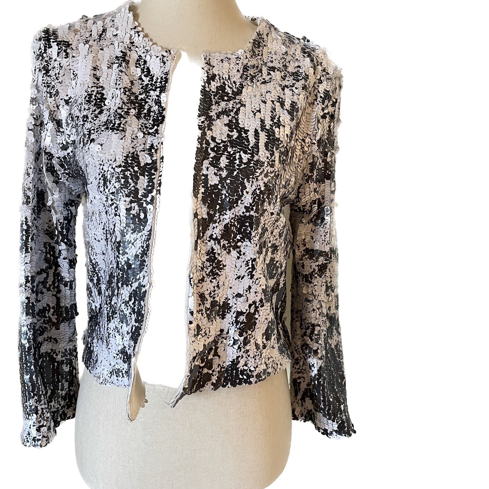 SEN New White & Black Sequin Short Jacket from Milan, Italy, Size XS0