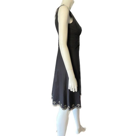 ANN TAYLOR 100% Cotton Black w/Gold Embroidered Sleeveless Dress, Size 2P1